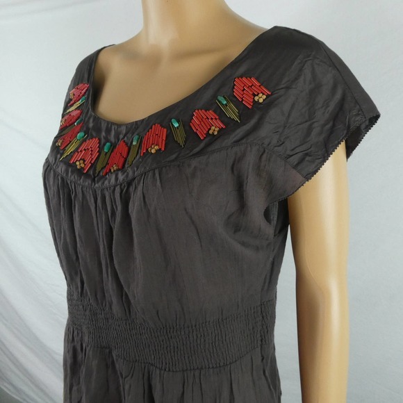 Anthropologie Charcoal Blouse with Red Accents - Picture 2 of 11
